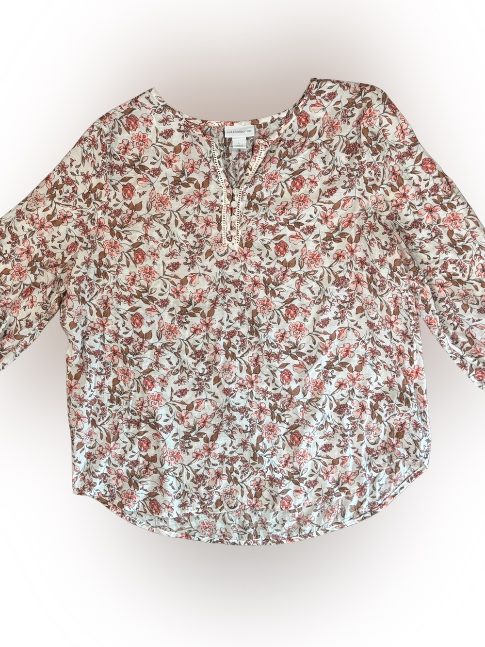 Liz Claiborne Cream Blouse with Pink & Brown Floral Print